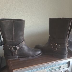 Frye Black Leather Harness Boots